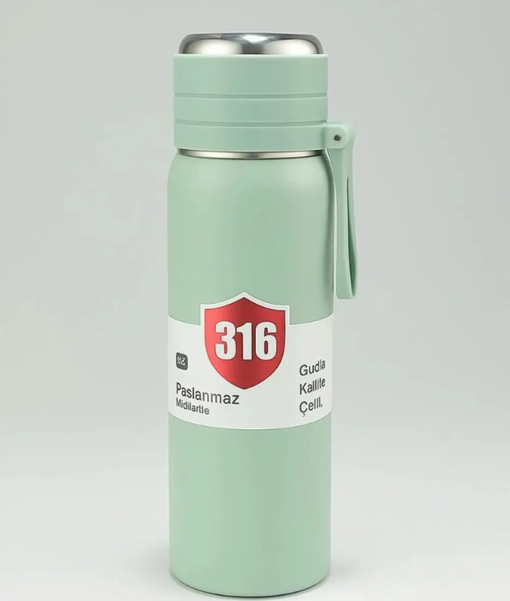 Paslanmaz Çelik Matara Termos Su Şişesi 500 ML Vakumlu Kapak - Ye