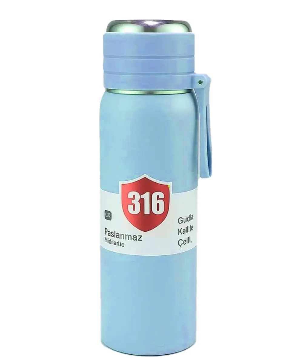 Paslanmaz Çelik Matara Termos Su Şişesi 500 ML Vakumlu Kapak - Ma