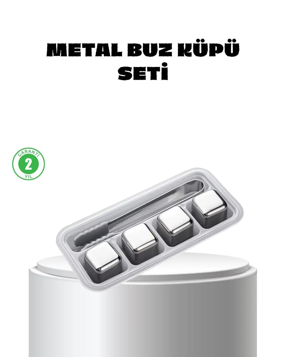 Paslanmaz Çelik Metal Buz Küpü Seti - Sulandırmadan Soğutma ve Klips Dahil
