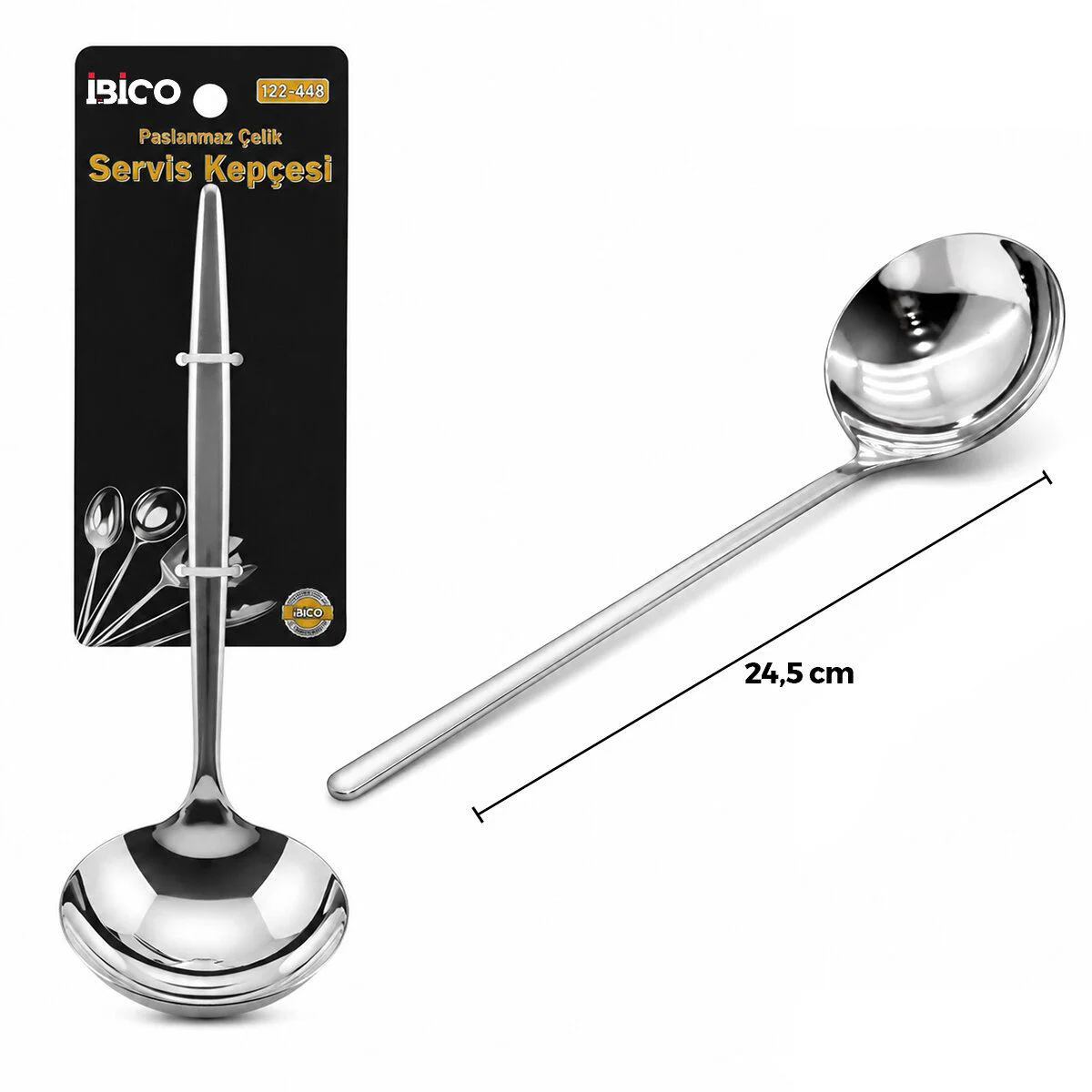 Paslanmaz Çelik Metal Servis Kepçesi 24.5 cm Ergonomik Sap