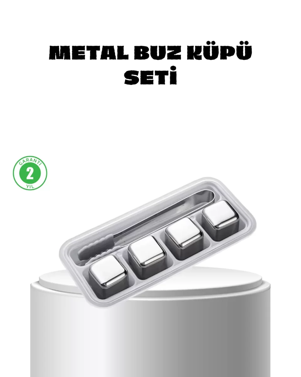 Paslanmaz Çelik Metal Buz Küpü Seti Sulandırmadan Soğutma ve Klips Dahil - Lisinya