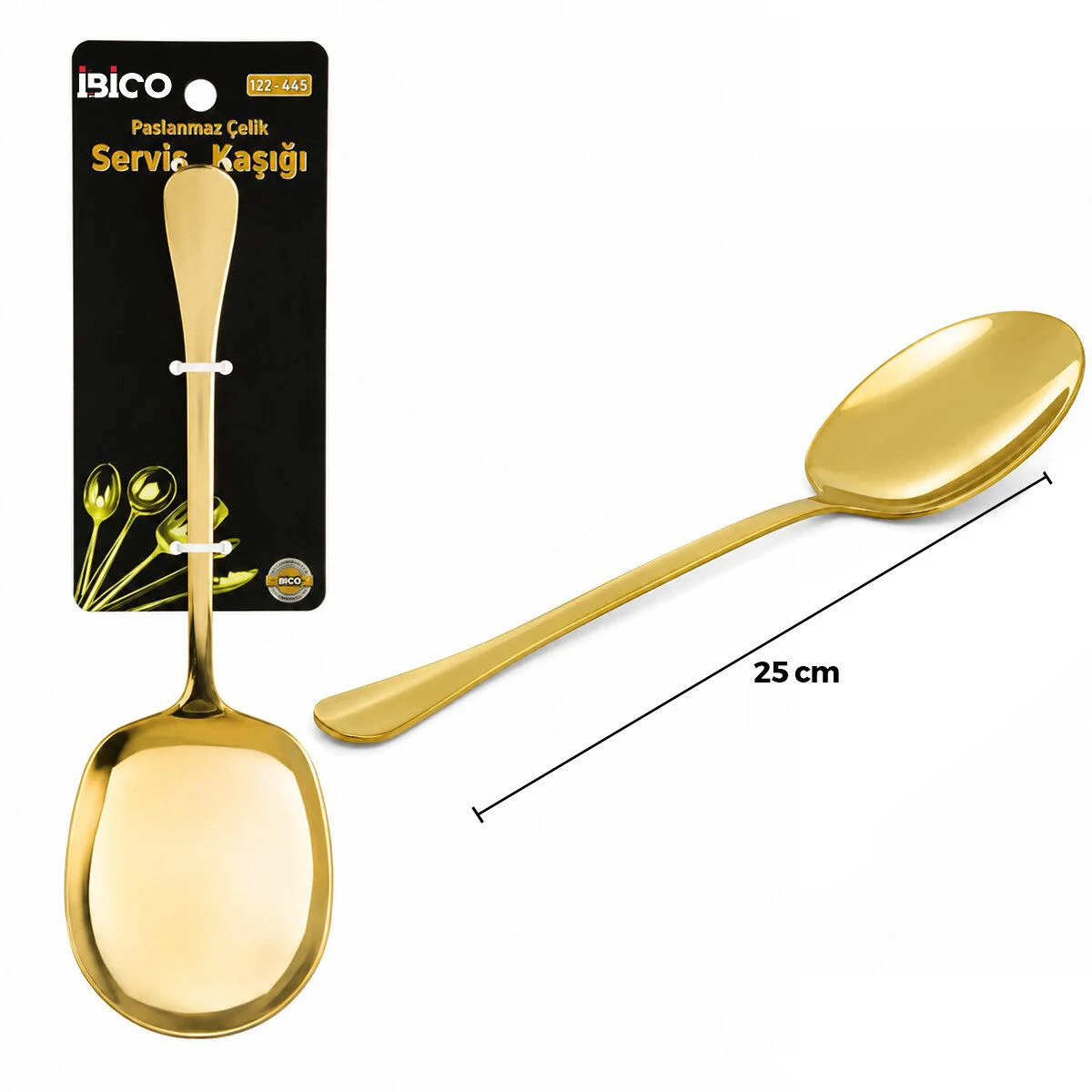 Paslanmaz Çelik Metal Servis Kaşığı 25 cm Gold Kaplama