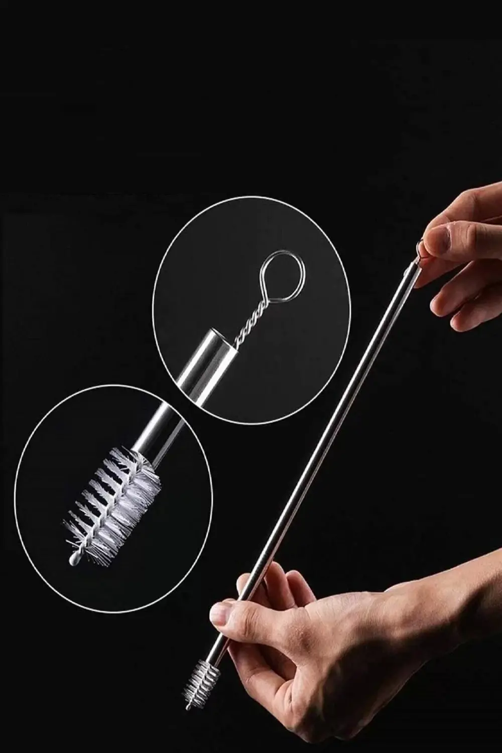 Paslanmaz Çelik Metal Meşrubat Pipeti Ve Pipet Temizleme Fırçası