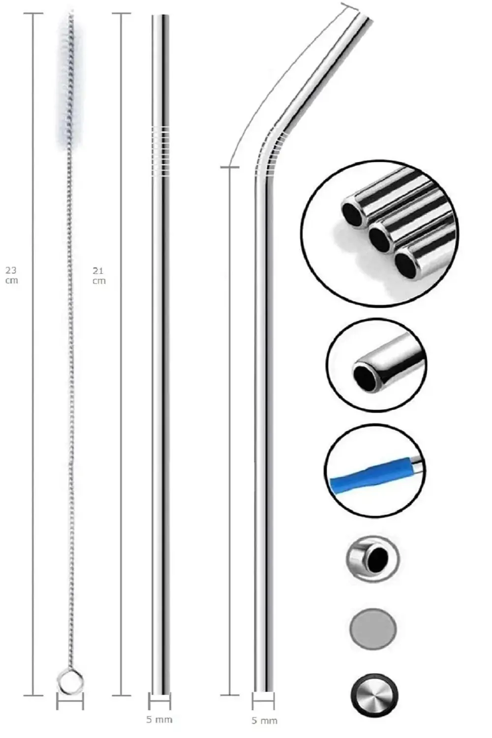 Paslanmaz Çelik Metal Meşrubat Pipeti Ve Pipet Temizleme Fırçası