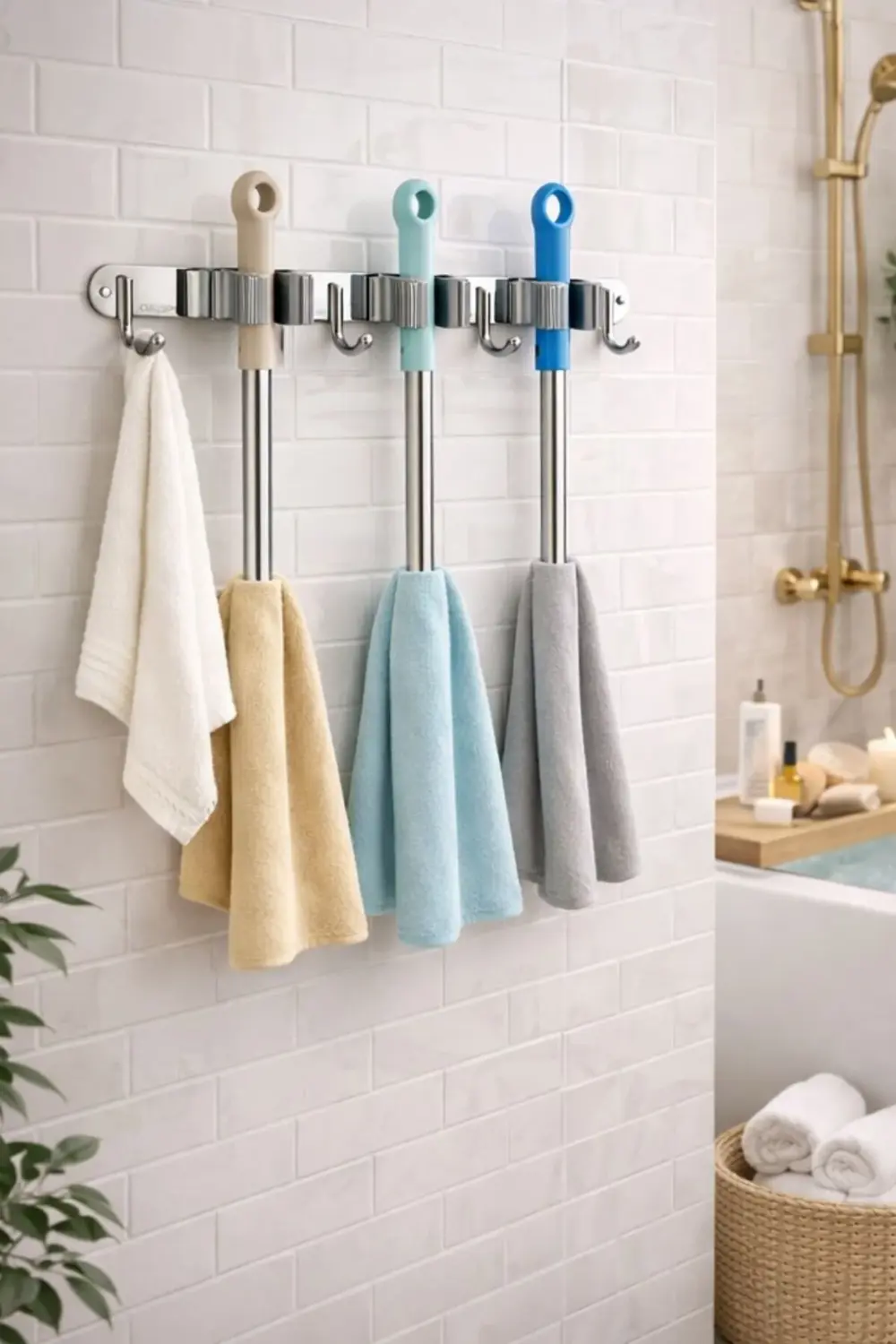 Paslanmaz Çelik Mop Askısı | Duvara Monte Mop ve Bez Tutucu 304 Ç