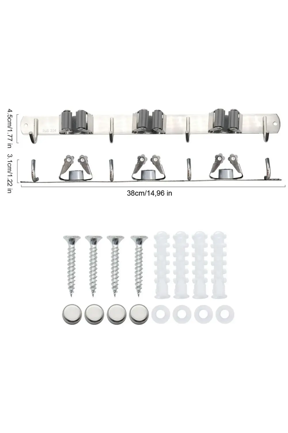 Paslanmaz Çelik Mop Askısı | Duvara Monte Mop ve Bez Tutucu 304 Ç