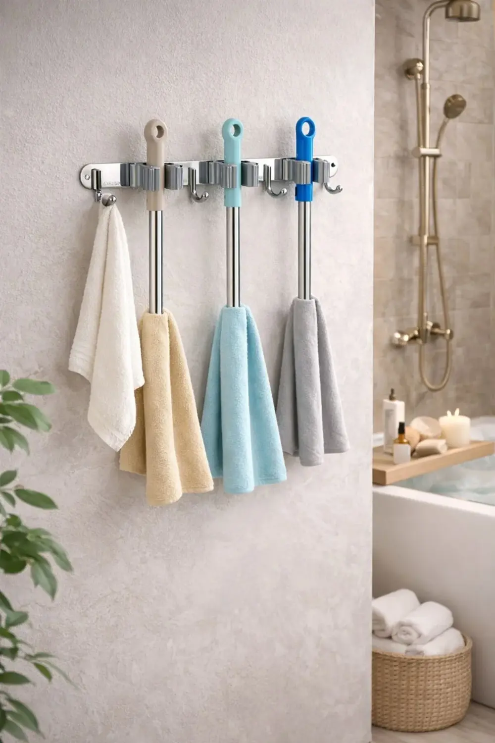 Paslanmaz Çelik Mop Askısı | Duvara Monte Mop ve Bez Tutucu 304 Ç