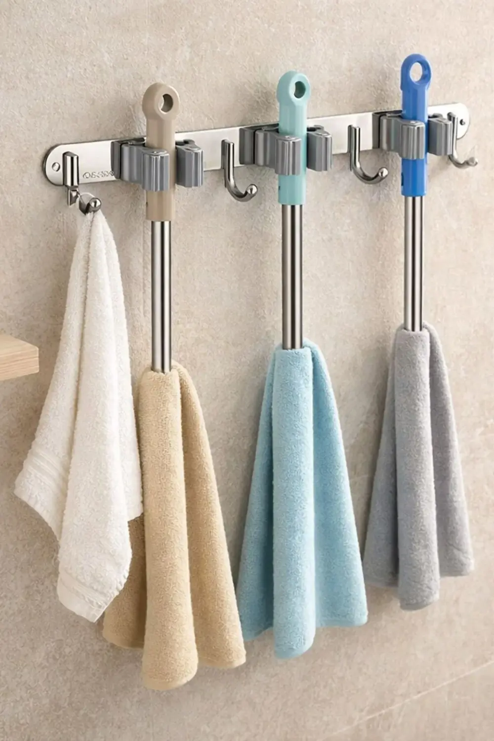 Paslanmaz Çelik Mop Askısı | Duvara Monte Mop ve Bez Tutucu 304 Ç