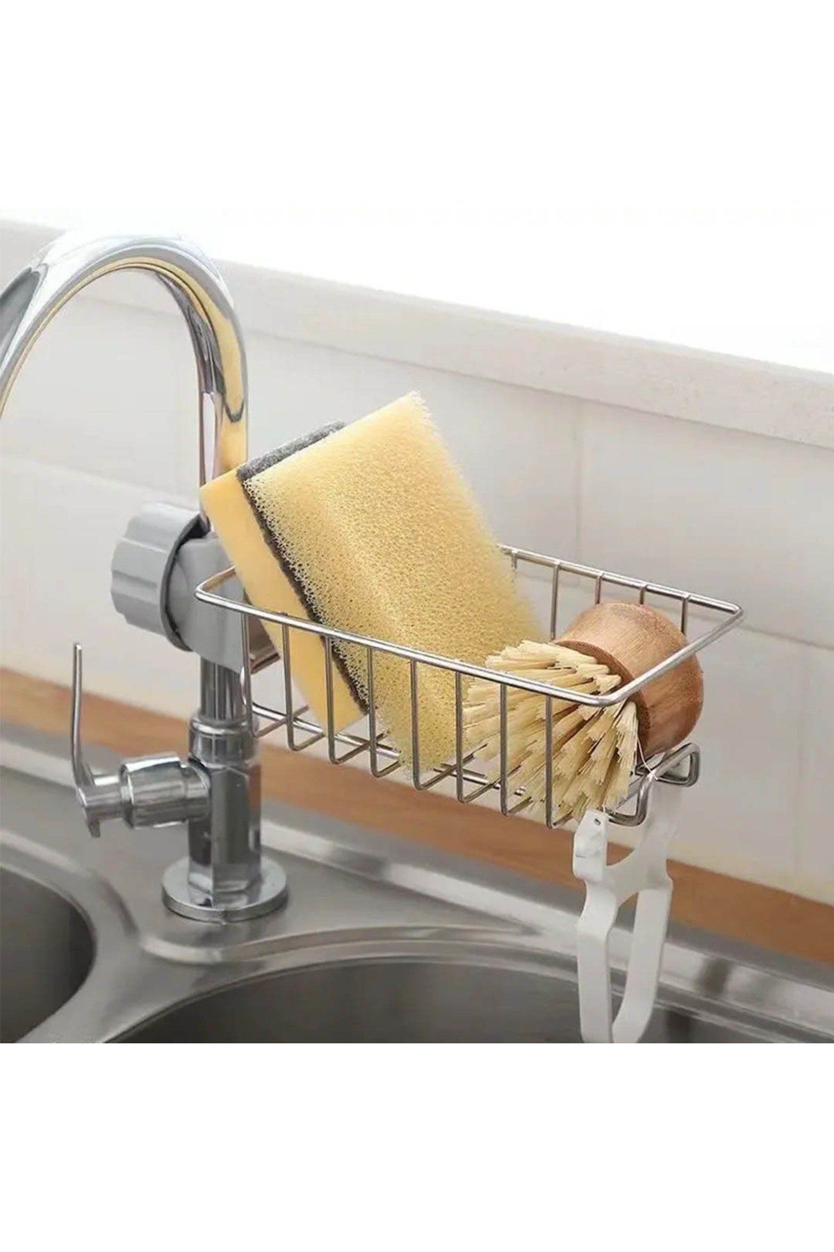 Paslanmaz Çelik Musluk Üstü Sünger ve Bez Düzenleyici Sepet