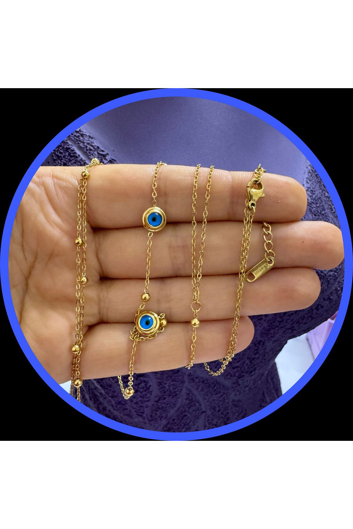 Arescollection Paslanmaz Çelik Nazar Boncuklu Vücut Zinciri