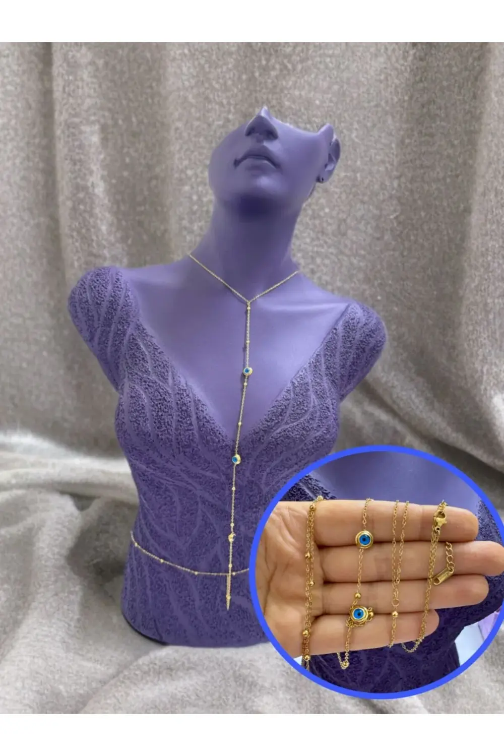 PASLANMAZ ÇELİK NAZAR BONCUKLU VÜCUT ZİNCİRİ