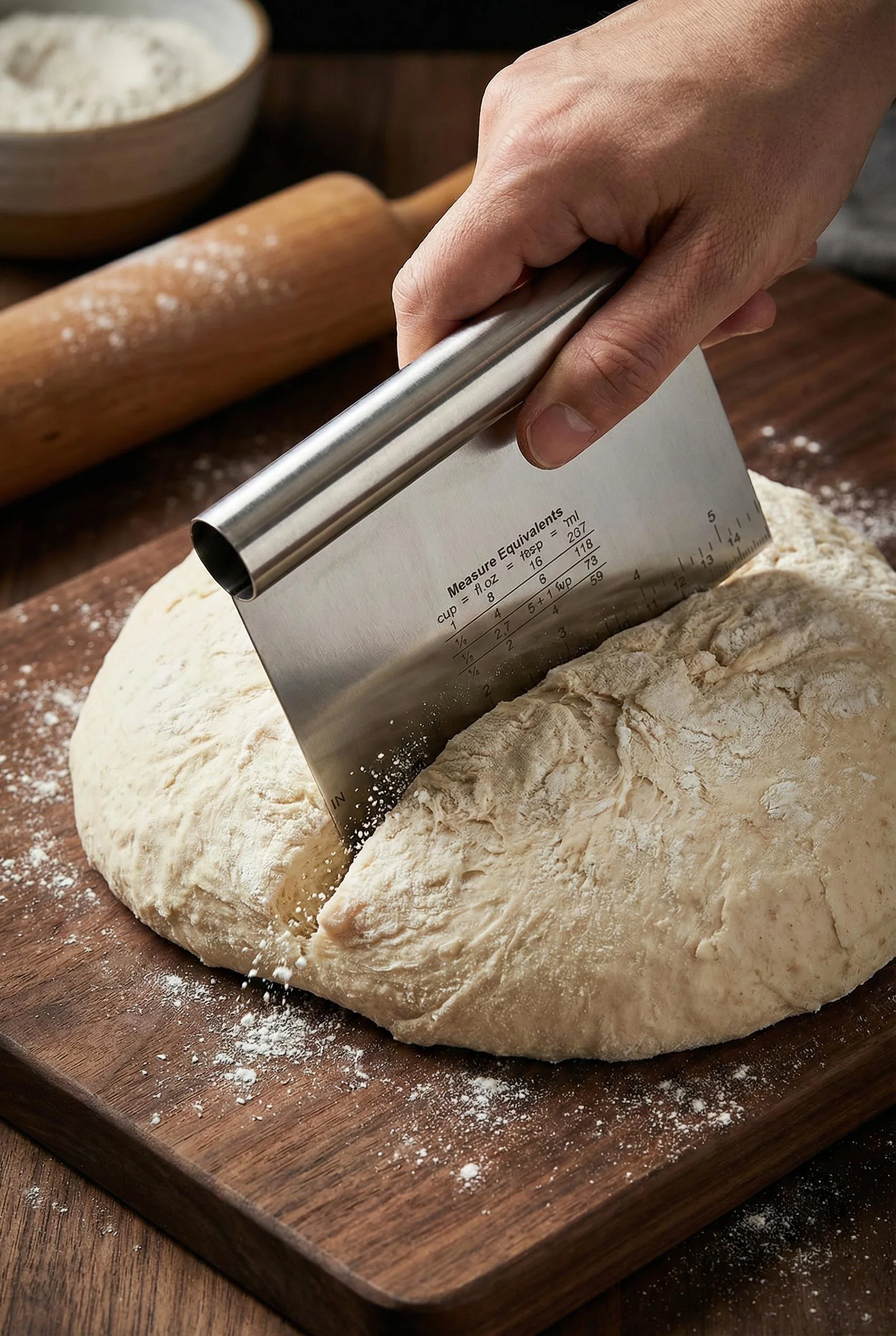 Paslanmaz Çelik Ölçü Rehberli Hamur Kesici &amp; Hamur Şekillendirici Spatula (11x14 cm)