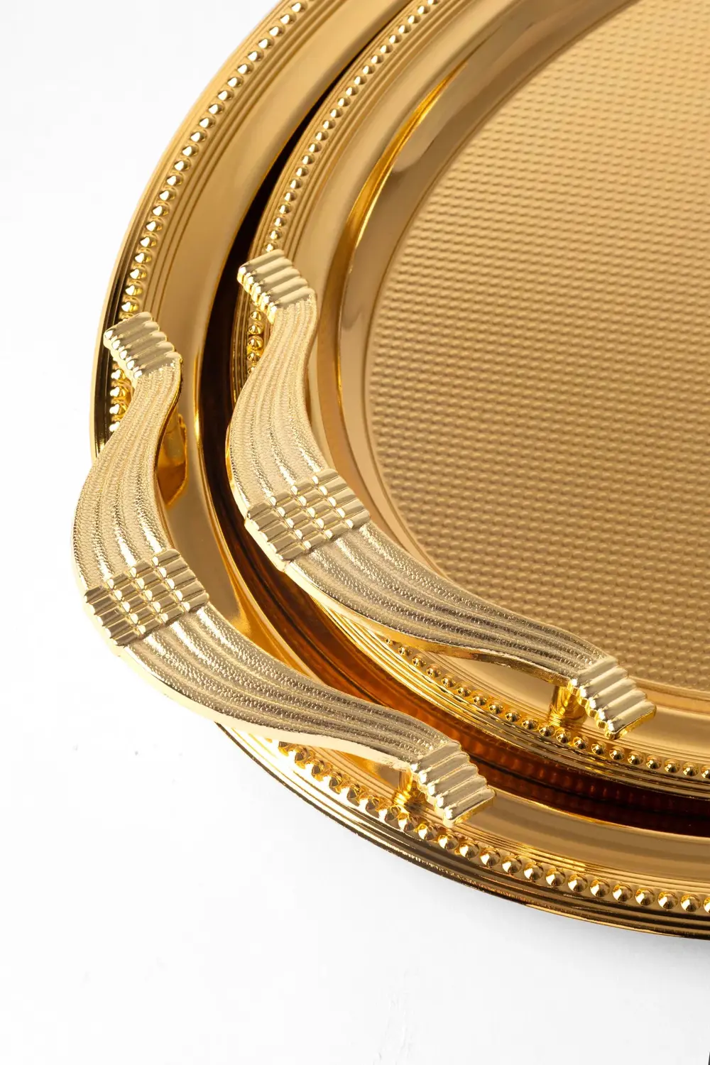 Paslanmaz Çelik Oval Gold 2’li Tepsi Seti – Zarif Desenli Servis