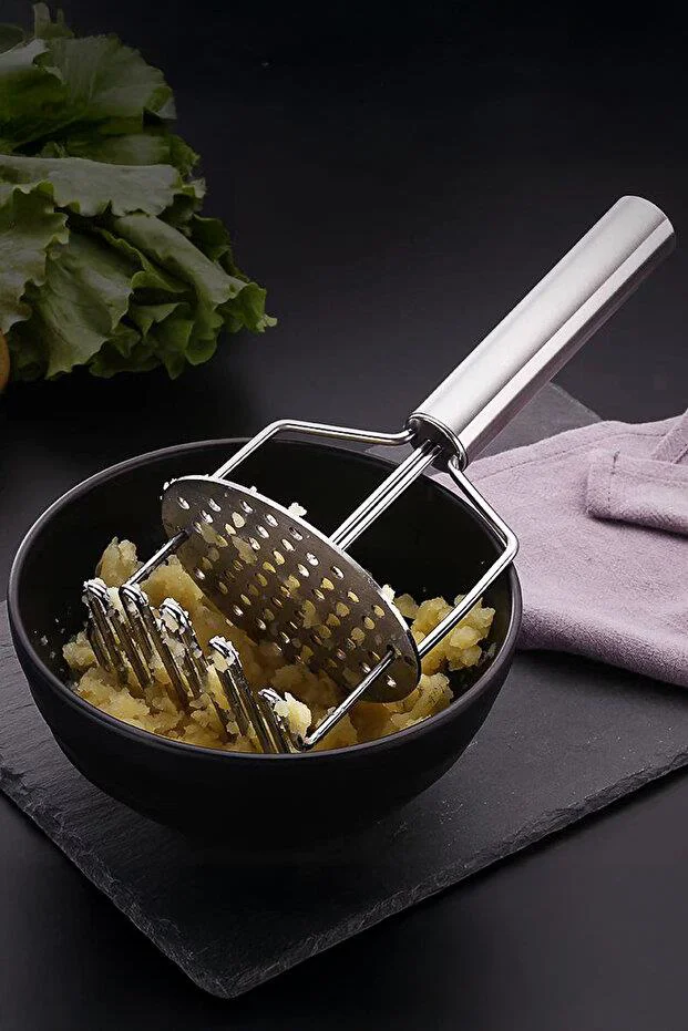 Paslanmaz Çelik Patates Ezici - 23 cm Ergonomik Sebze Püresi Hazırlayıcı