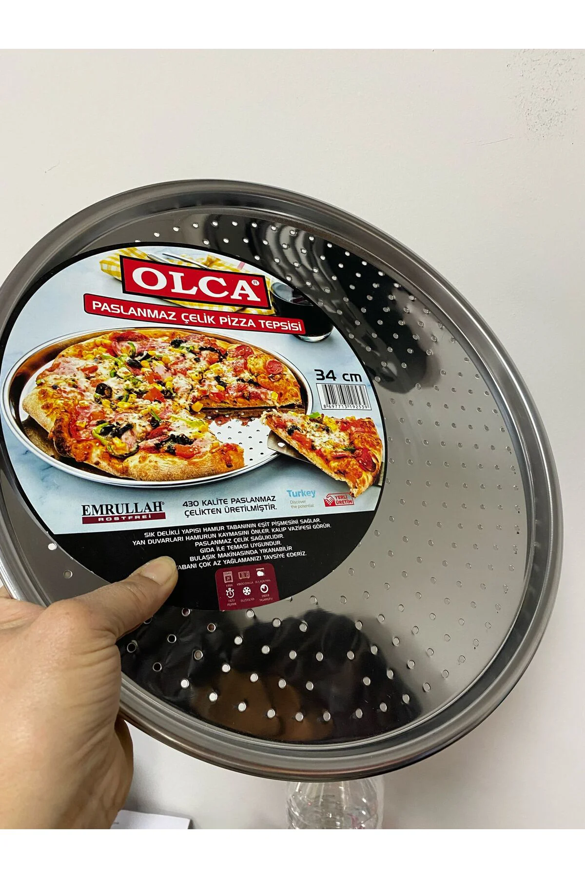 Paslanmaz Çelik Pizza Tepsisi 34 Cm Pizza Için