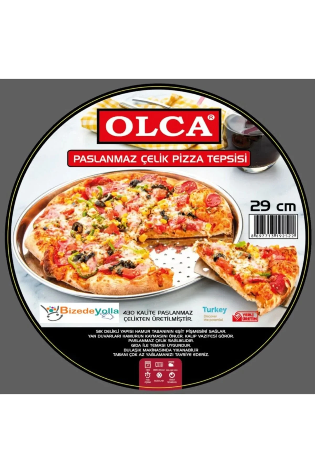 Paslanmaz Çelik Pizza Tepsisi 29 Cm Pizza Için