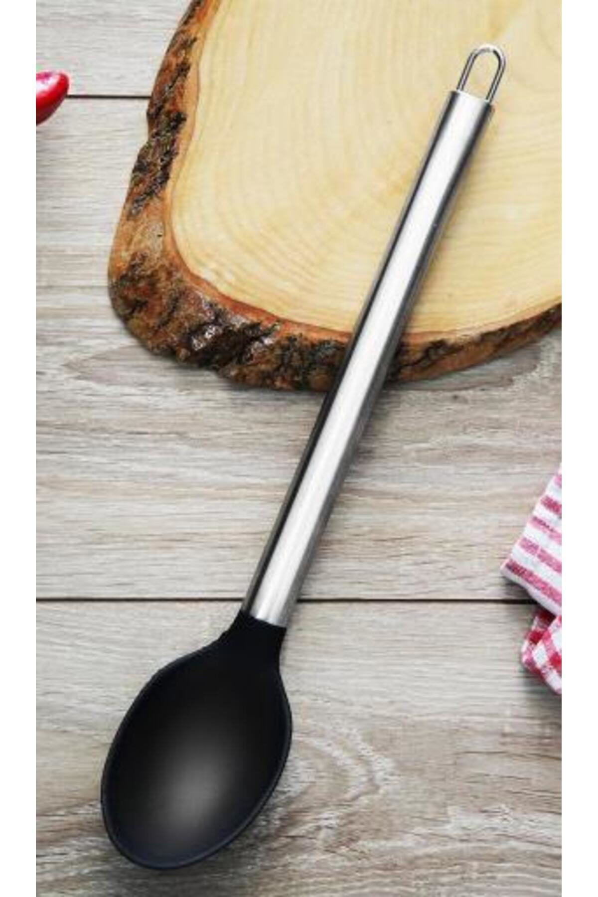 Real Paslanmaz Çelik Sap Silikon Uçlu Kaşık 33 Cm Büyük Boy