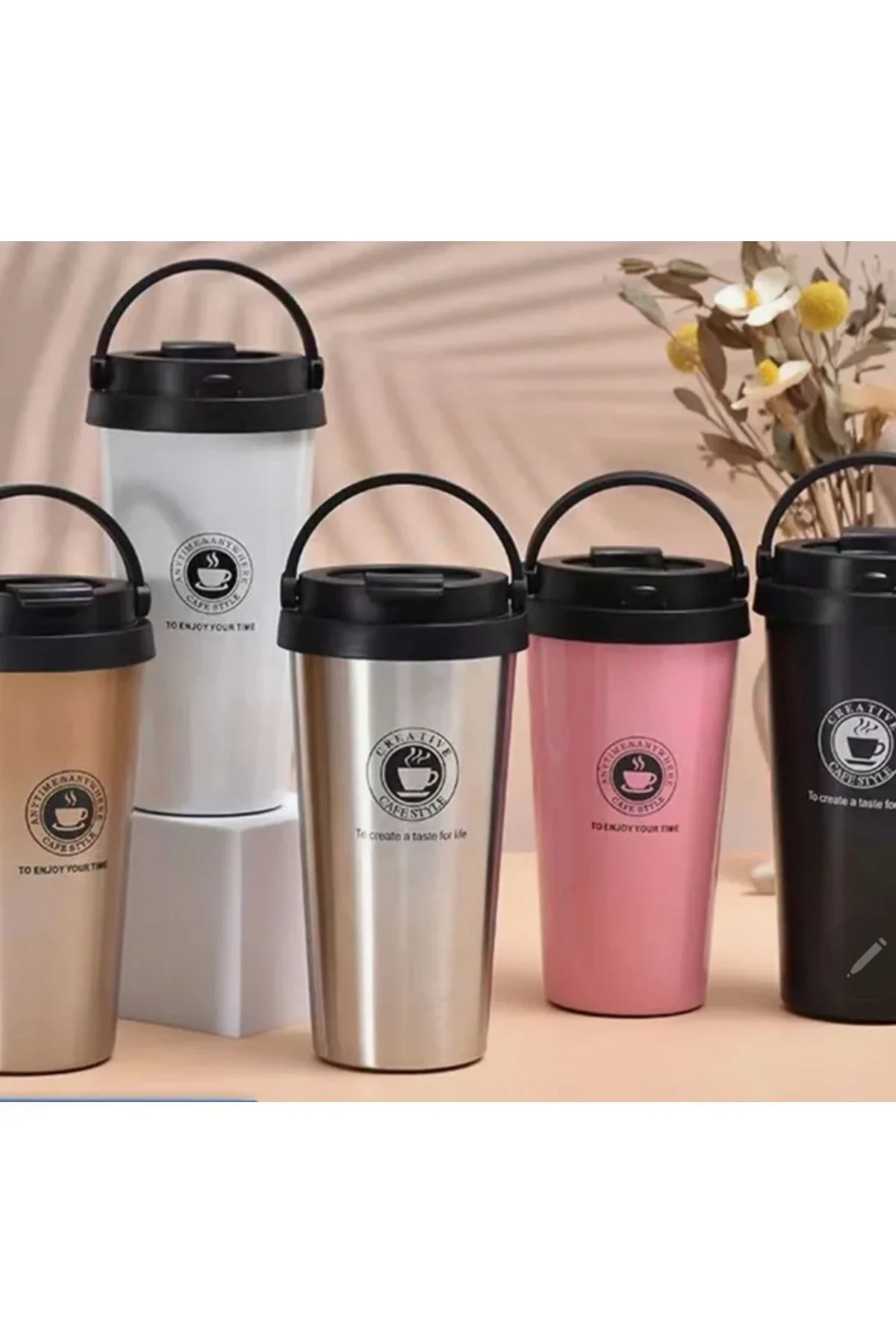 Paslanmaz Çelik Saplı Tutacak Kollu Çift Katmanlı Mug Bardak Termos Karışık Renkli 500 Ml Paslanmaz Çelik Saplı Tutacak Kollu Çift Katmanlı Mug Bardak Termos Karışık Renkli 500 Ml