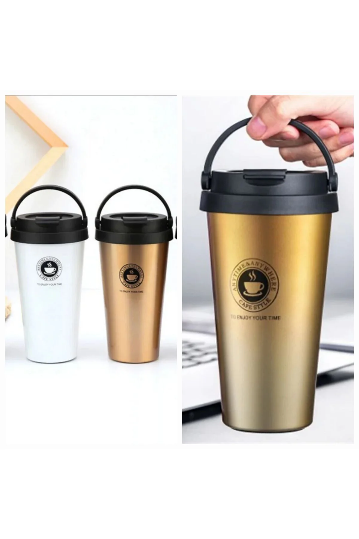 Paslanmaz Çelik Saplı Tutacak Kollu Çift Katmanlı Mug Bardak Termos Karışık Renkli 500 Ml Paslanmaz Çelik Saplı Tutacak Kollu Çift Katmanlı Mug Bardak Termos Karışık Renkli 500 Ml