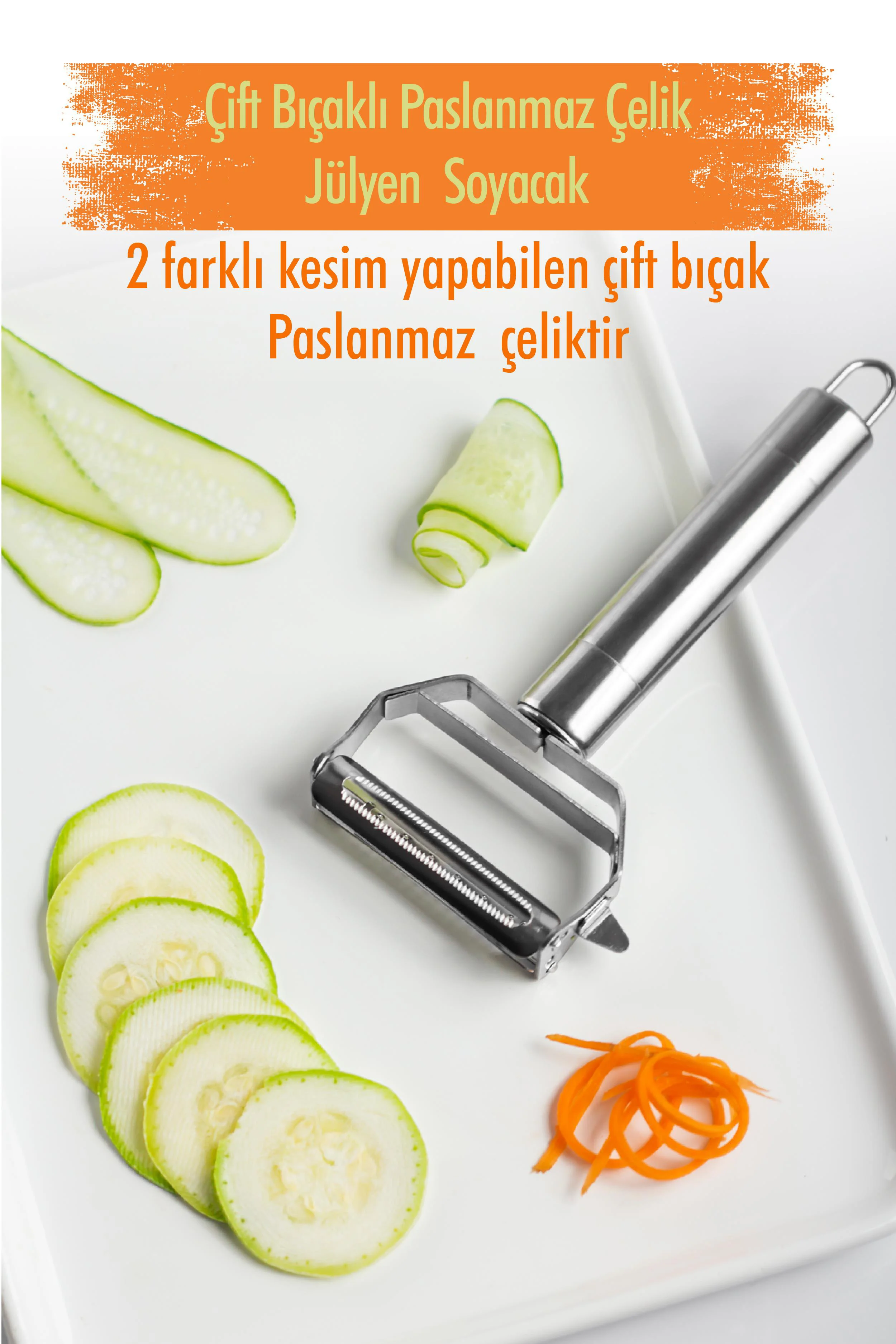 Paslanmaz Çelik Sebze Meyve Jülyen Soyucu & Doğrayıcı 17 Cm - Çift Bıçaklı