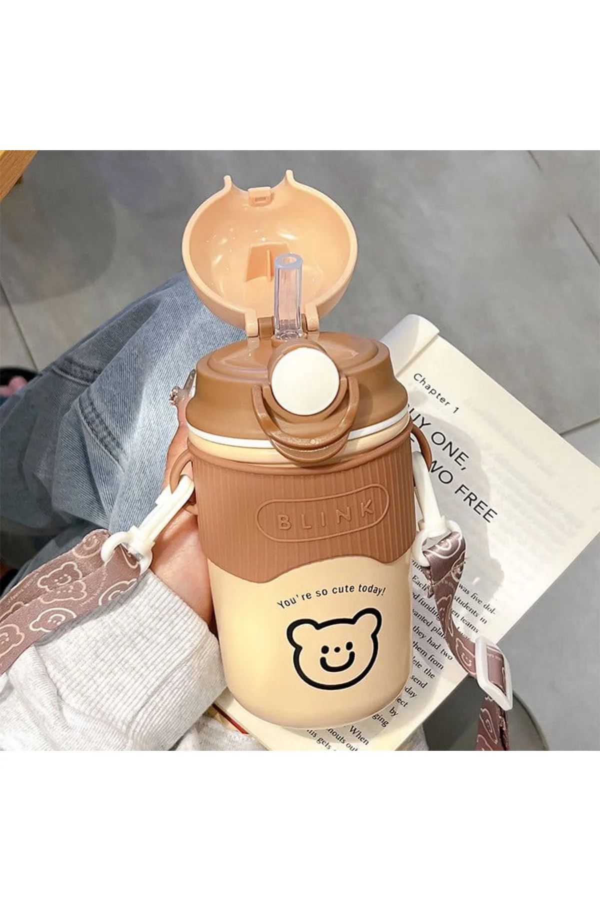 Paslanmaz Çelik Su Matarası - 480ml - Askılı ve Pipetli Çelik Sul