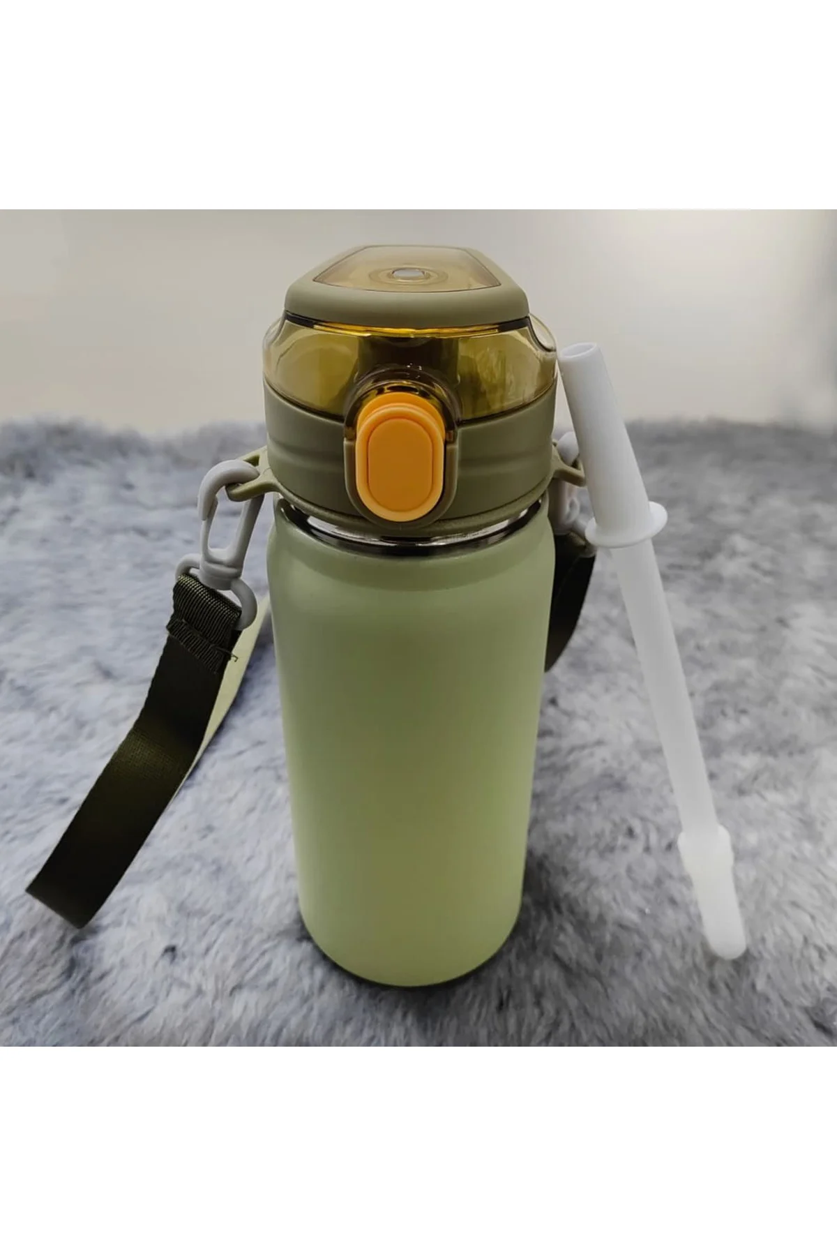 Paslanmaz Çelik Su Matarası - 600 ml - Askılı - Pipetli veya Pipe