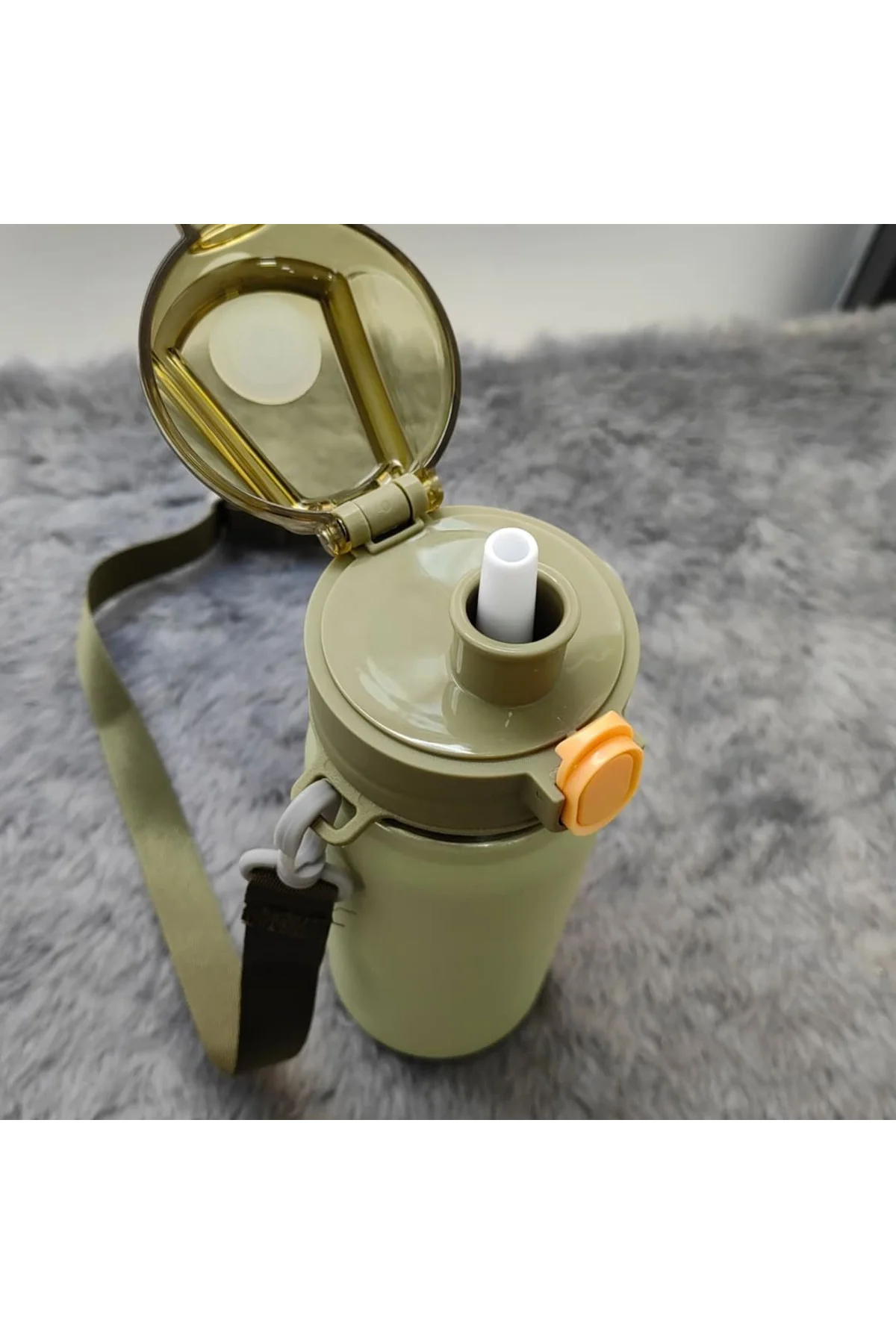 Paslanmaz Çelik Su Matarası - 600 ml - Askılı - Pipetli veya Pipe