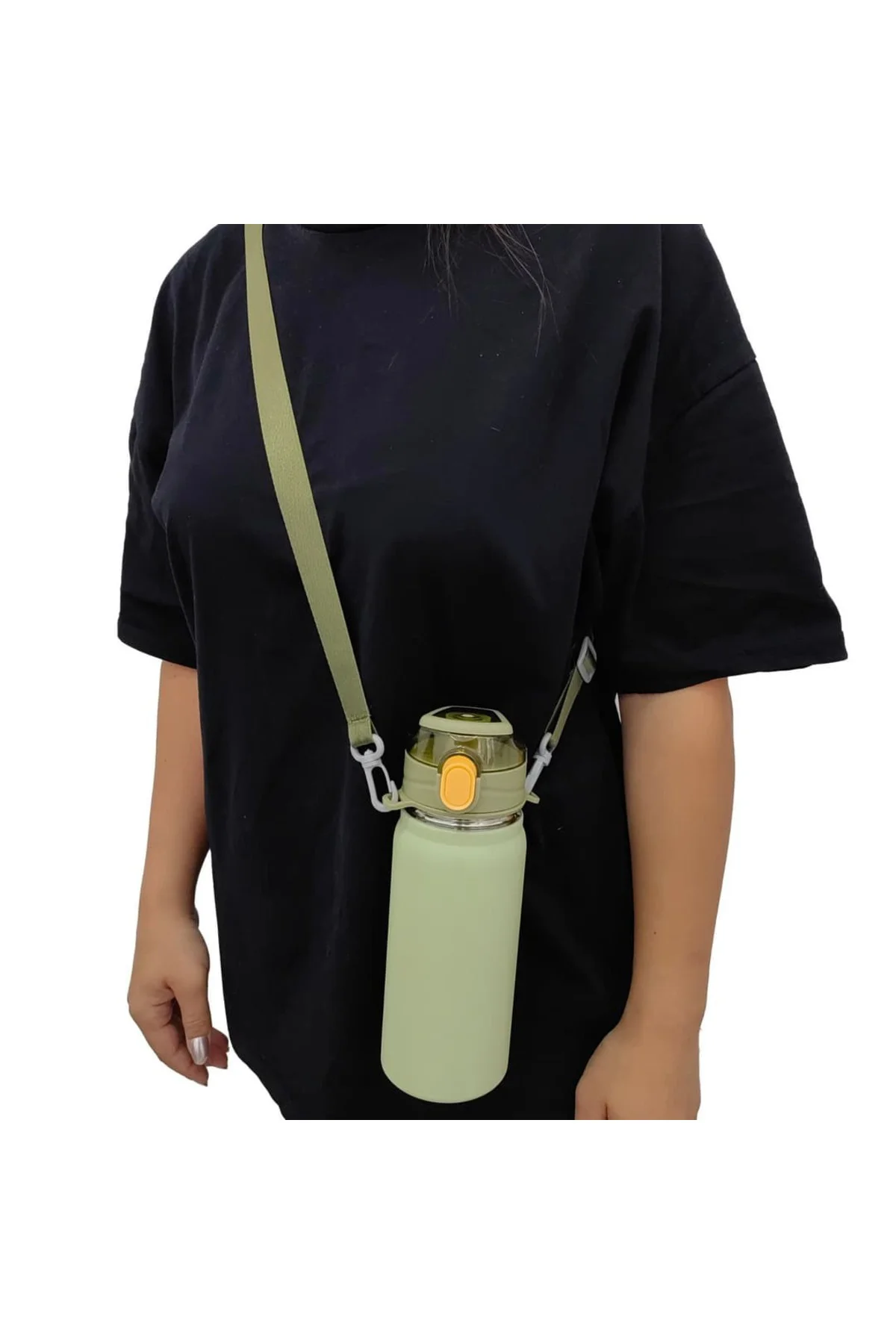 Paslanmaz Çelik Su Matarası - 600 ml - Askılı - Pipetli veya Pipe