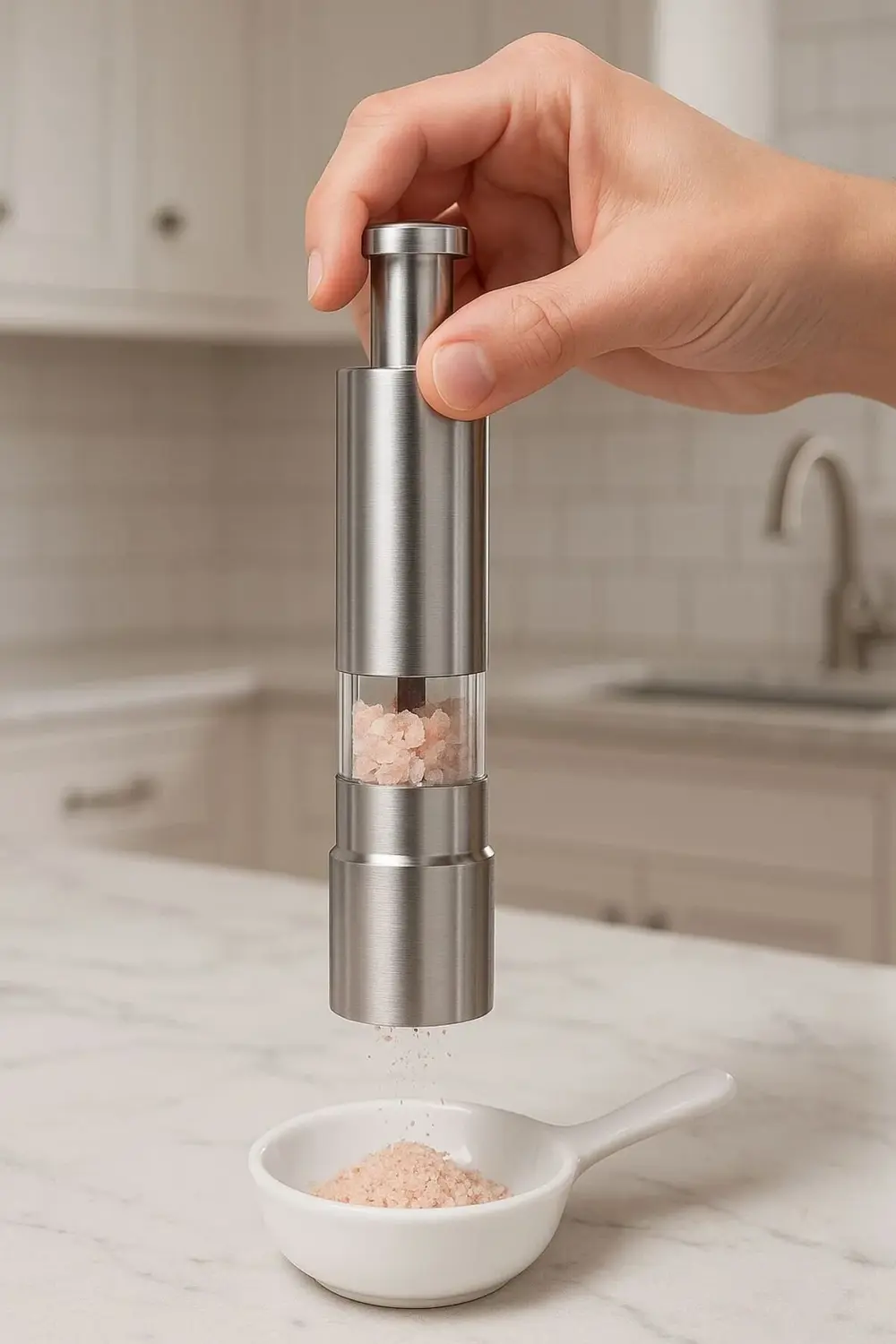 Paslanmaz Çelik Tek Elle Kullanılabilir Manuel Tuz ve Karabiber Ö