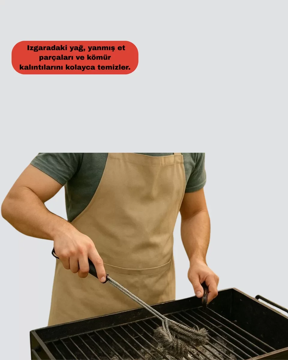 Paslanmaz Çelik Telli Mangal Temizlik Fırçası Yeni Nesil - Hijyenik Izgara Temizliği