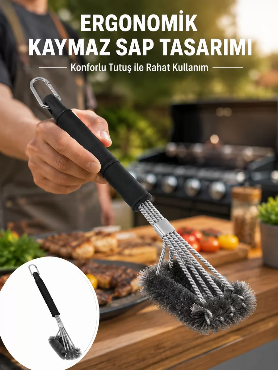 Paslanmaz Çelik Telli Mangal Temizlik Fırçası Yeni Nesil - Hijyenik Izgara Temizliği