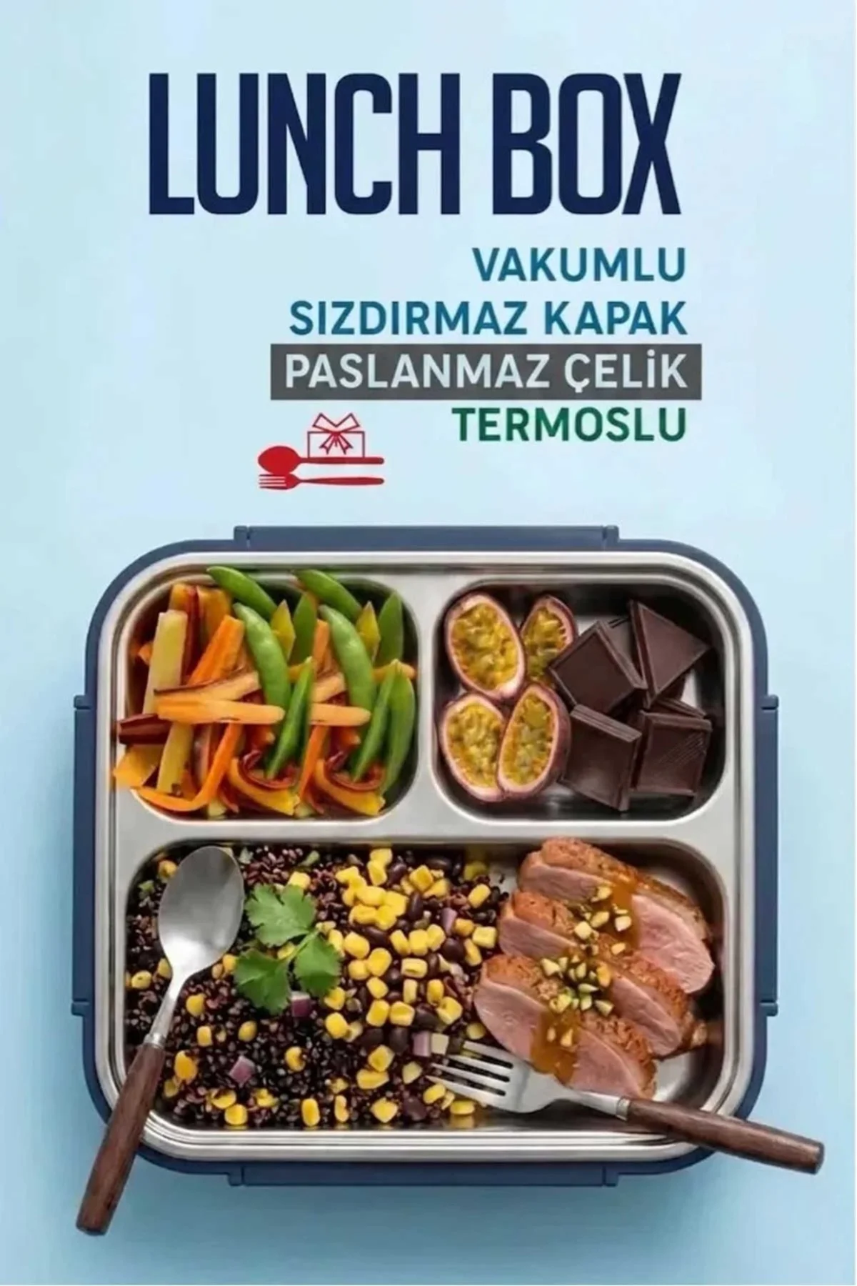 PASLANMAZ ÇELİK, VAKUMLU KAPAK, TERMOSLU, DİKDÖRTGEN ÇATAL VE KAŞIKLI YEMEK TAŞIMA KABI, SEFER TASI, LOUNCH BOX 600ML PASLANMAZ ÇELİK, VAKUMLU KAPAK, TERMOSLU, DİKDÖRTGEN ÇATAL VE KAŞIKLI YEMEK TAŞIMA KABI, SEFER TASI, LOUNCH BOX 600ML