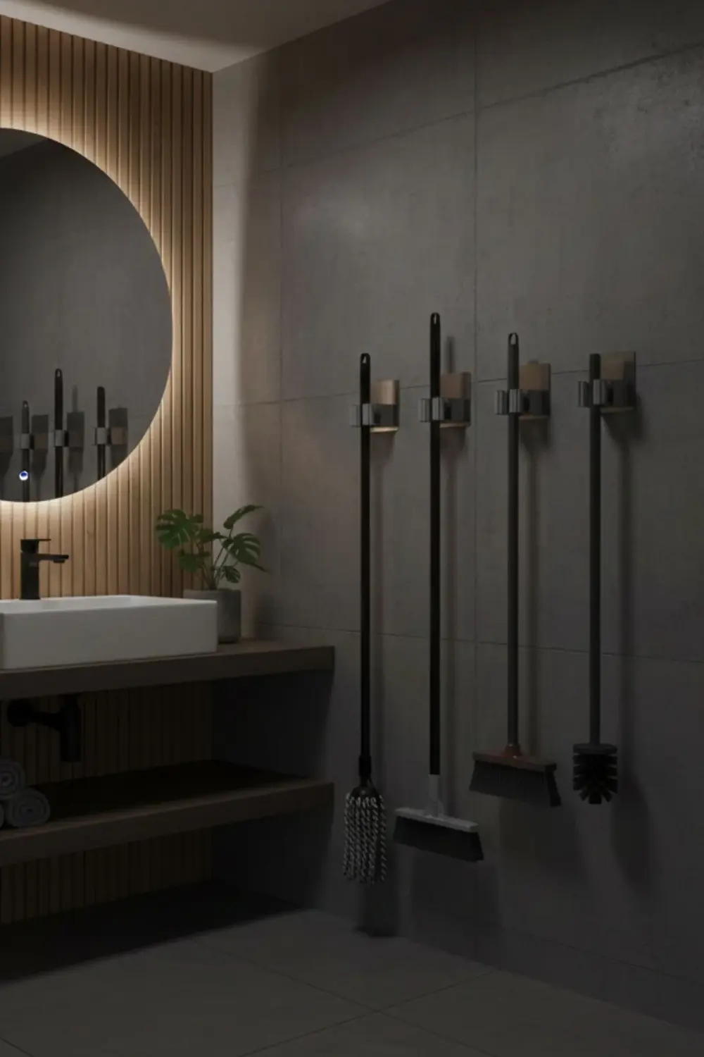 Paslanmaz Çelik Yapışkanlı Mop Tutucu | Klipsli Paspas Tutucu | B