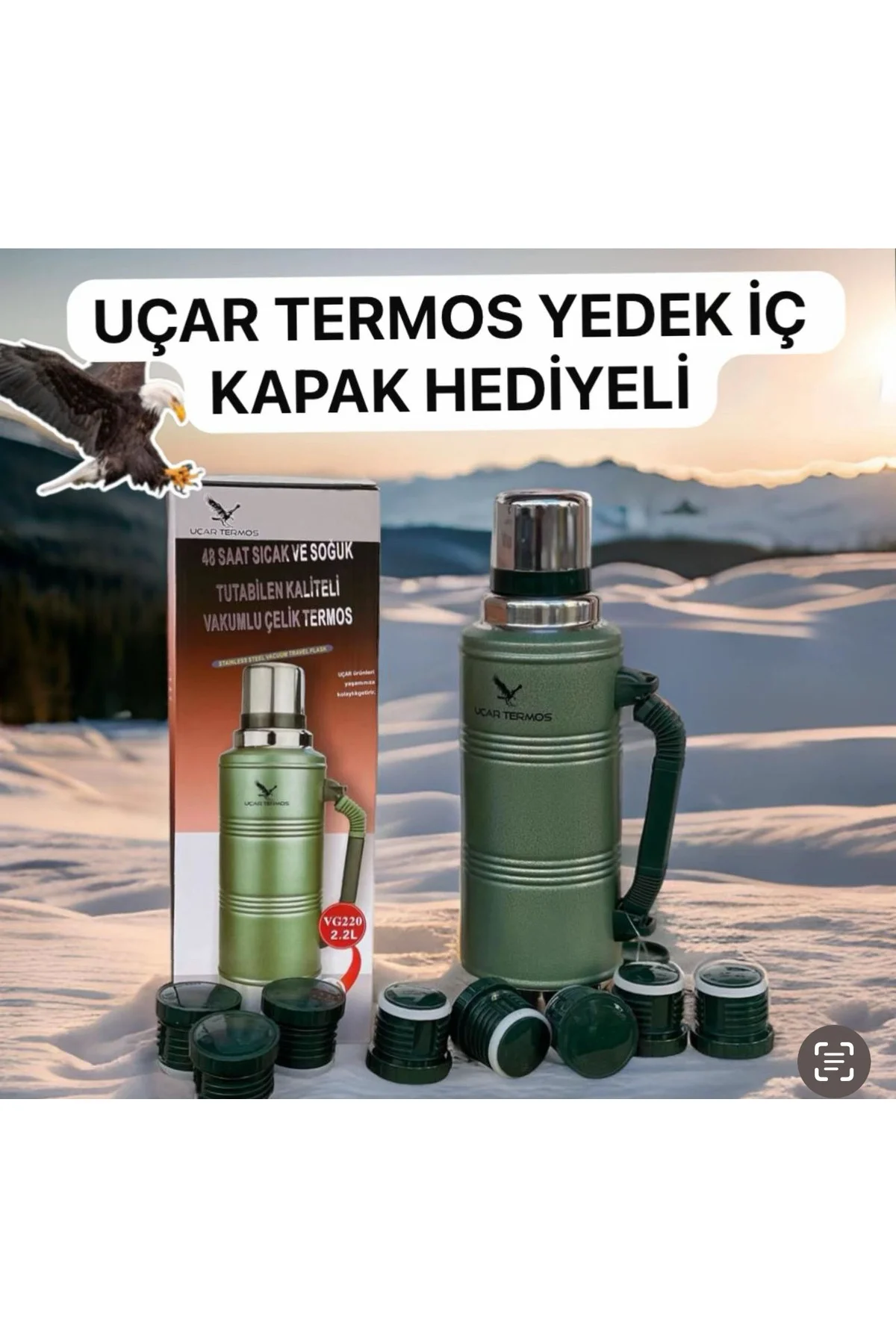 Paslanmaz çelik yeşil termos 48 saat yalıtım süresi kutulu - Spor &amp; Outdoor - Ekipman &amp; Aksesuar
