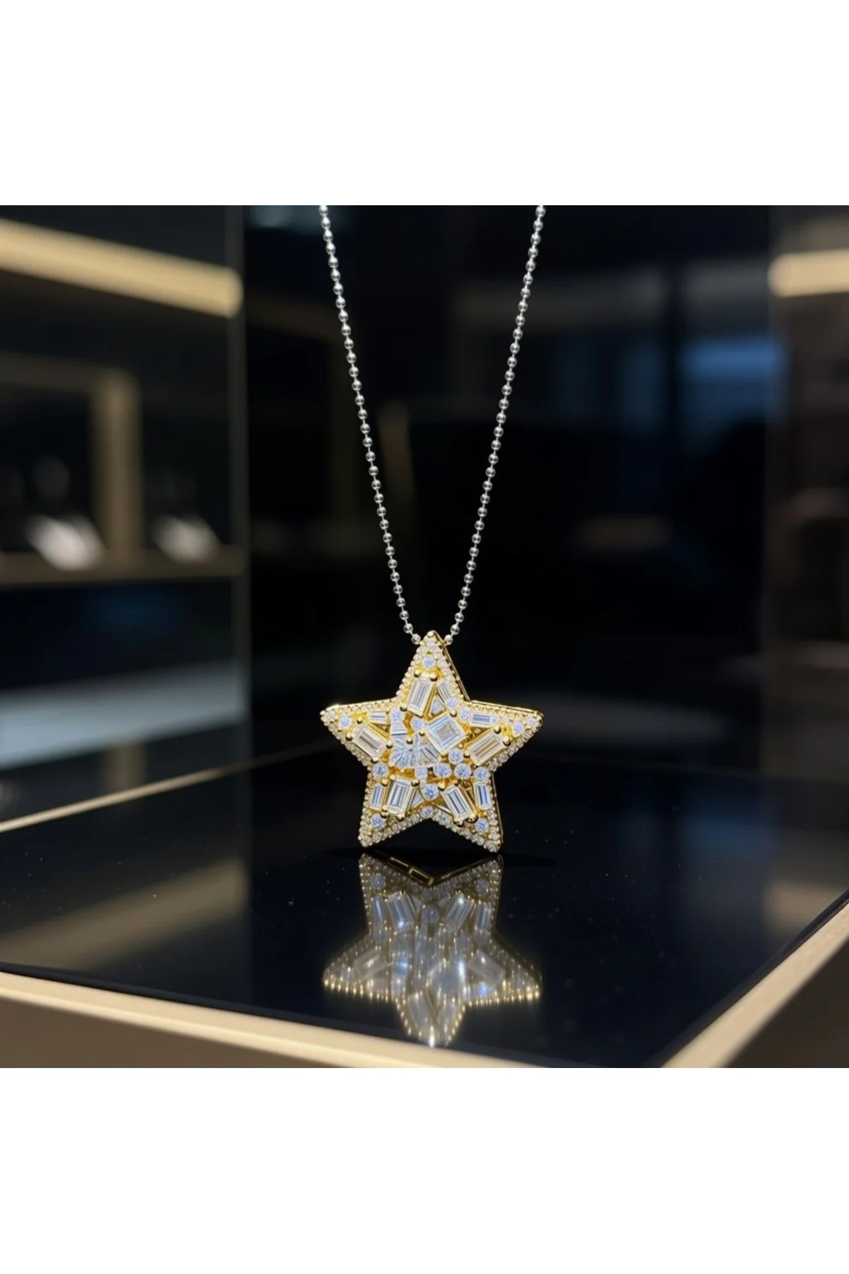 Paslanmaz Çelik Yildiz Zirkon Taşlı Gold Kolye