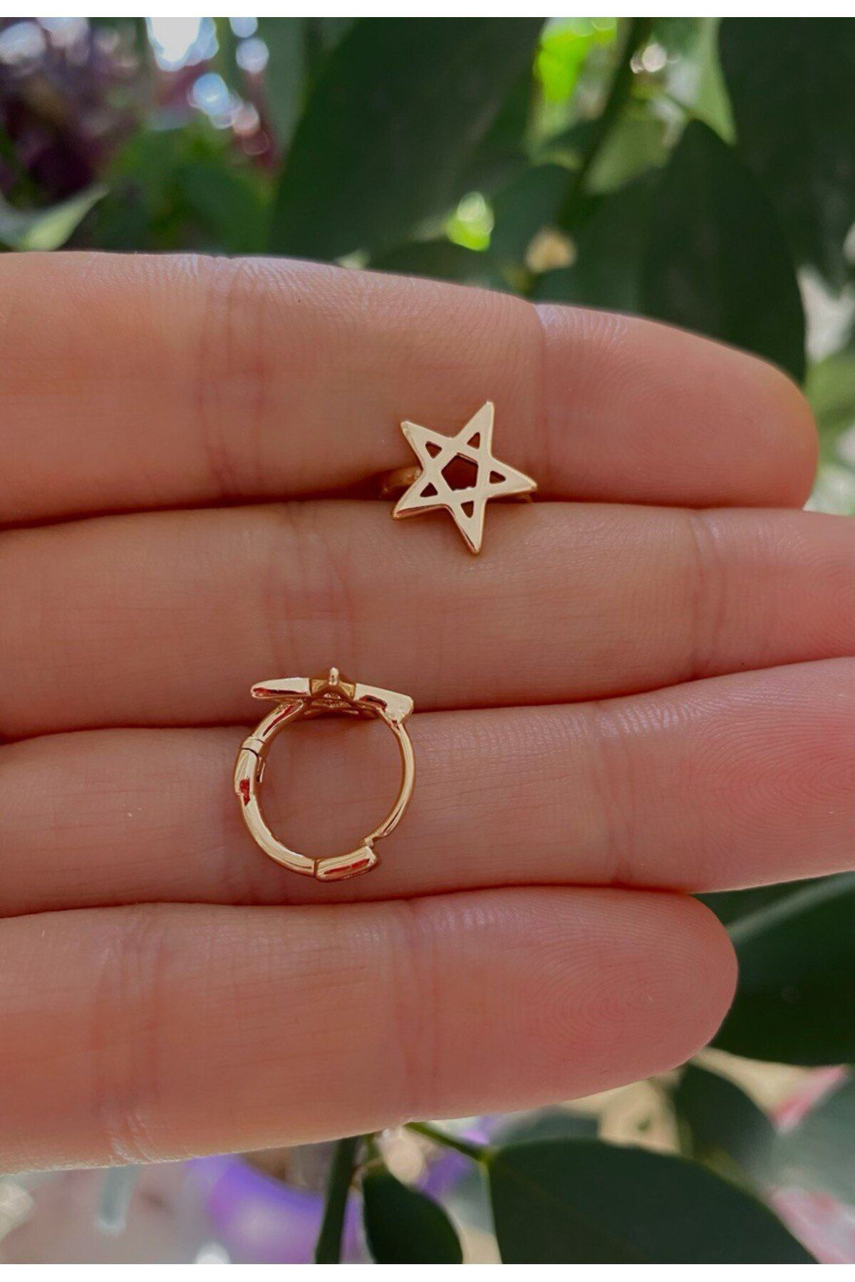 paslanmaz çelik yıldız detay halka helix kıkırdak lobe uyumlu piercing küpe