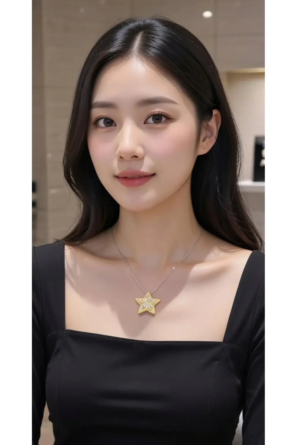 Paslanmaz Çelik Yildiz Zirkon Taşlı Gold Kolye