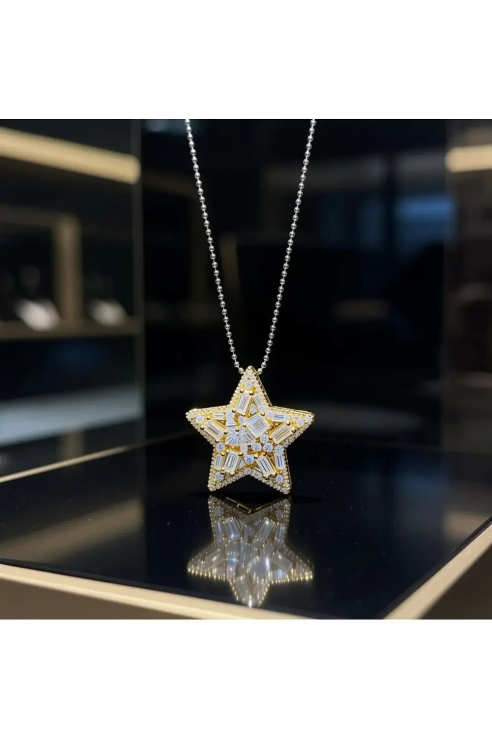 Paslanmaz Çelik Yildiz Zirkon Taşlı Gold Kolye