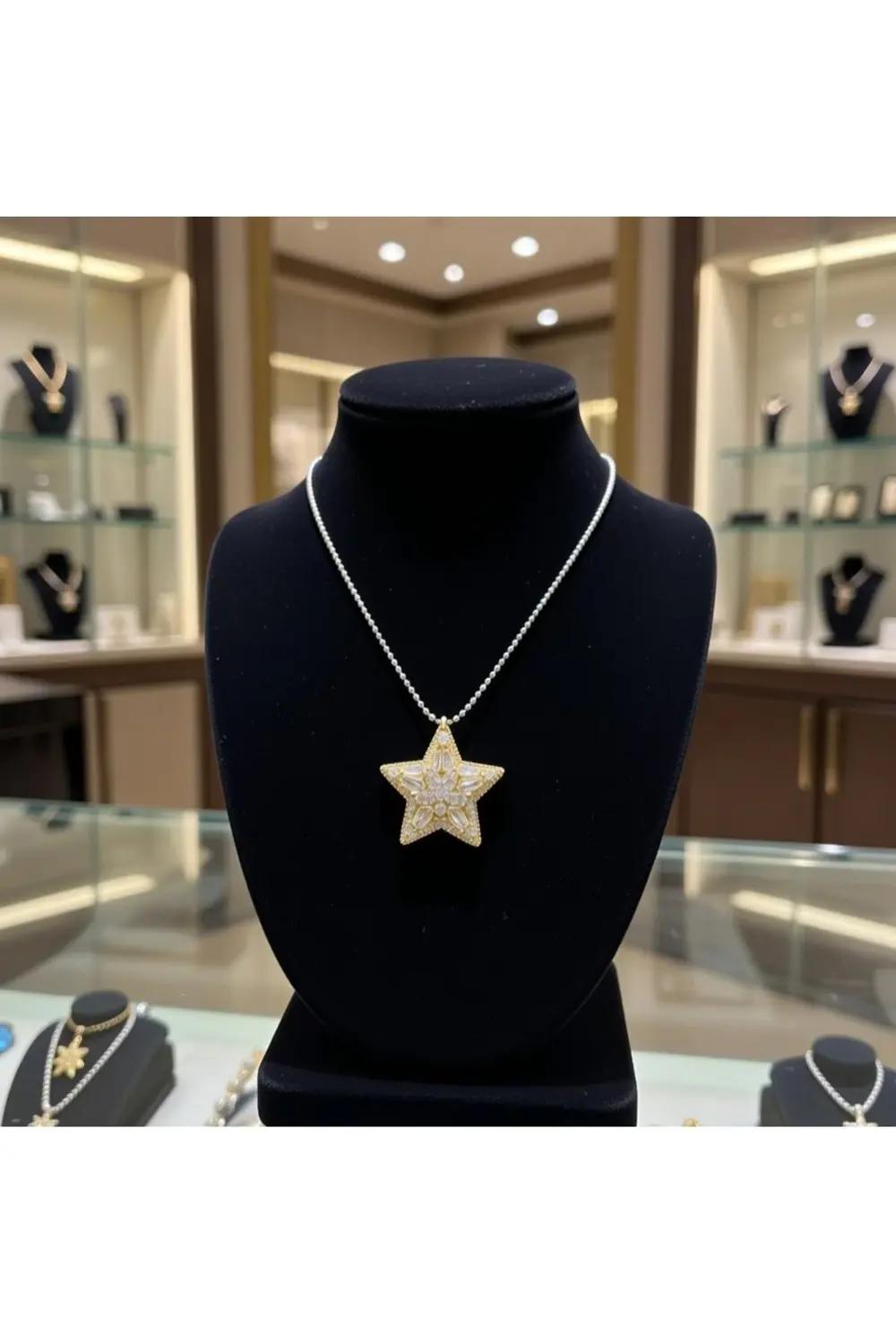 Paslanmaz Çelik Yildiz Zirkon Taşlı Gold Kolye