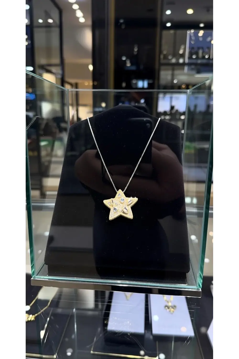 Paslanmaz Çelik Yildiz Zirkon Taşlı Gold Kolye