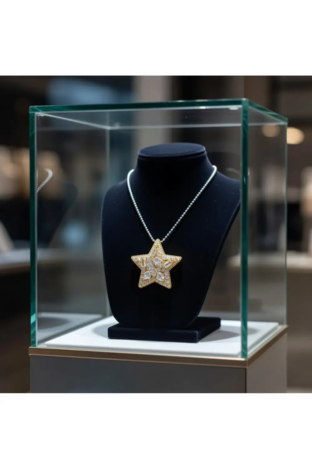 Paslanmaz Çelik Yildiz Zirkon Taşlı Gold Kolye