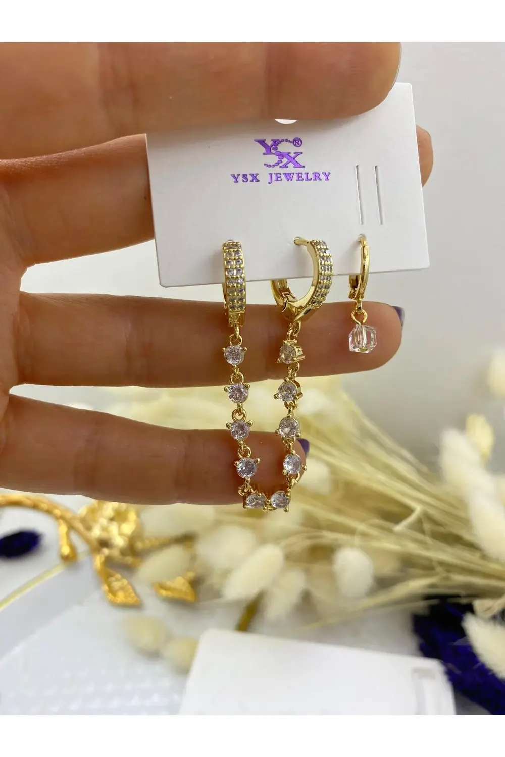 PASLANMAZ ÇELİK YSX 3 LÜ KOMBİN ZİRKON TAŞLI AKALİTE KÜPE