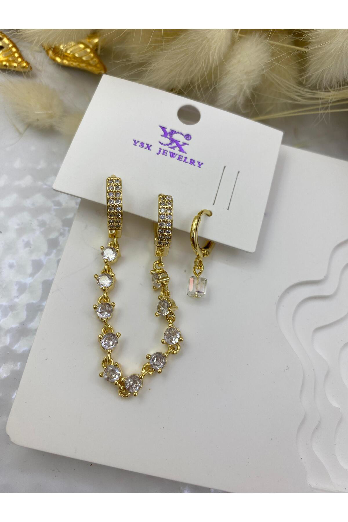 Arescollection Paslanmaz Çelik Ysx 3 Lü Kombin Zirkon Taşli Akalite Küpe