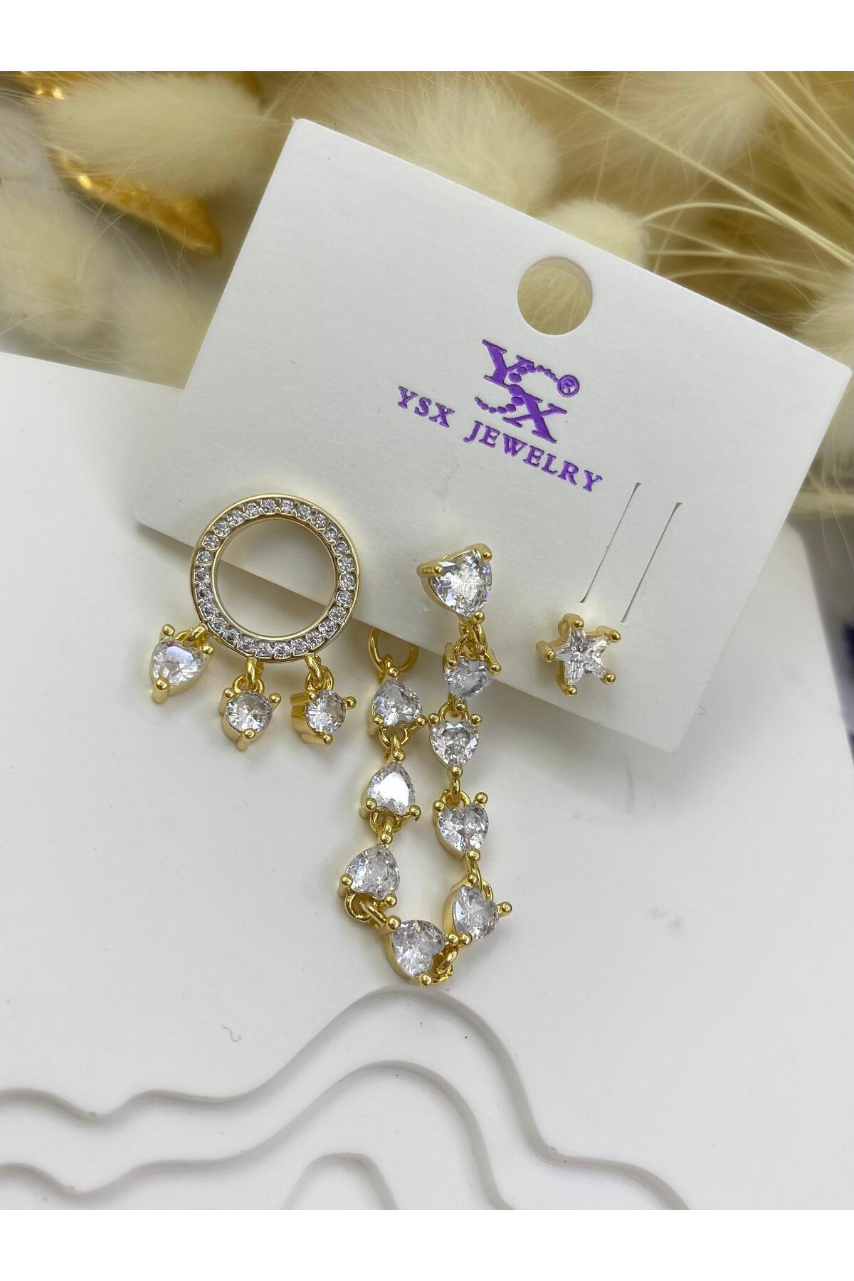 Arescollection Paslanmaz Çelik Ysx 3 Lü Kombin Zirkon Taşli Akalite Set Küpe