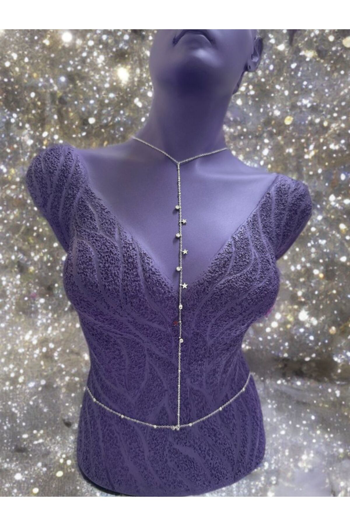 Arescollection Paslanmaz Çelik Zirkon Taşli Yildiz Detayli Vücut Zinciri