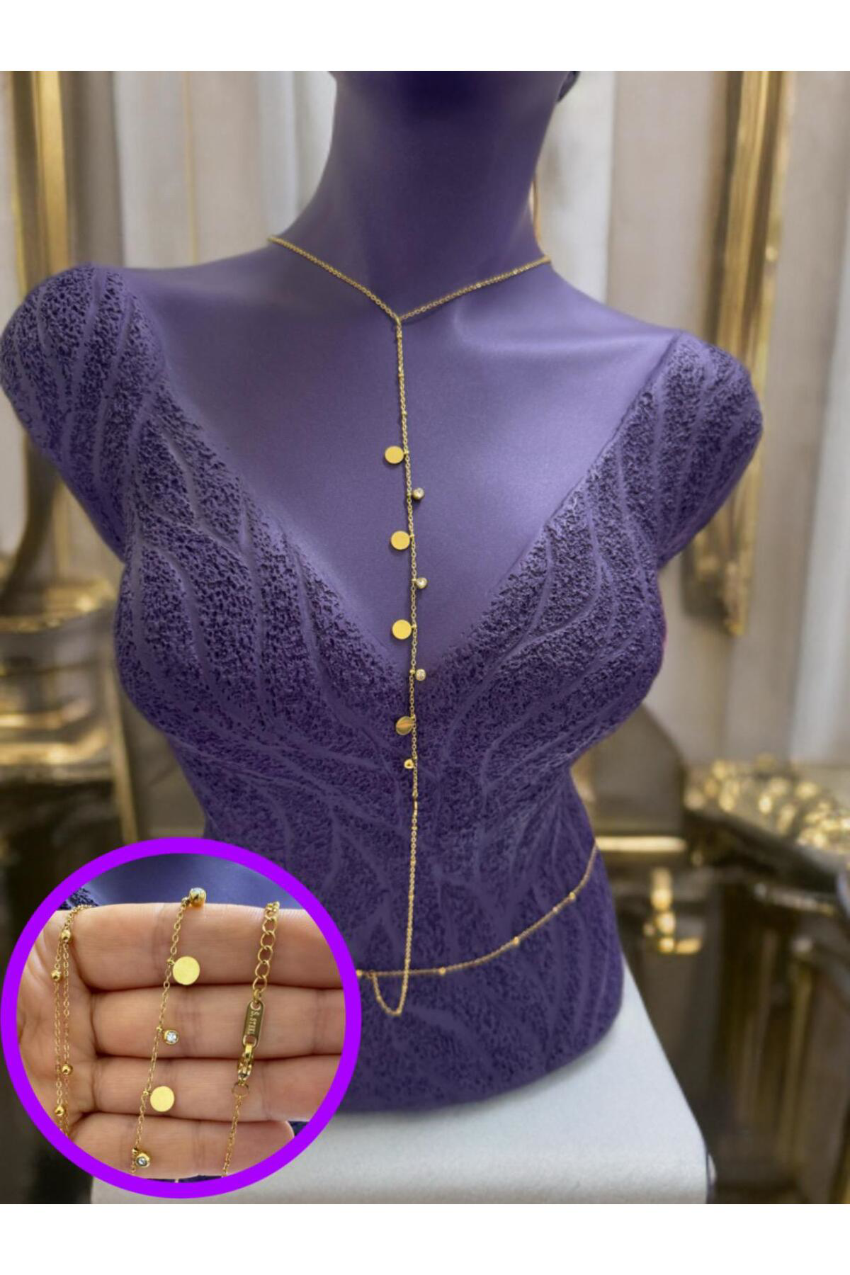 Arescollection Paslanmaz Çelik Zirkon Taşli Pul Detayli Vücut Zinciri