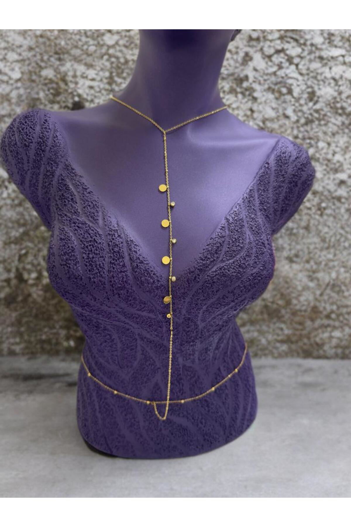 Arescollection Paslanmaz Çelik Zirkon Taşli Pul Detayli Vücut Zinciri