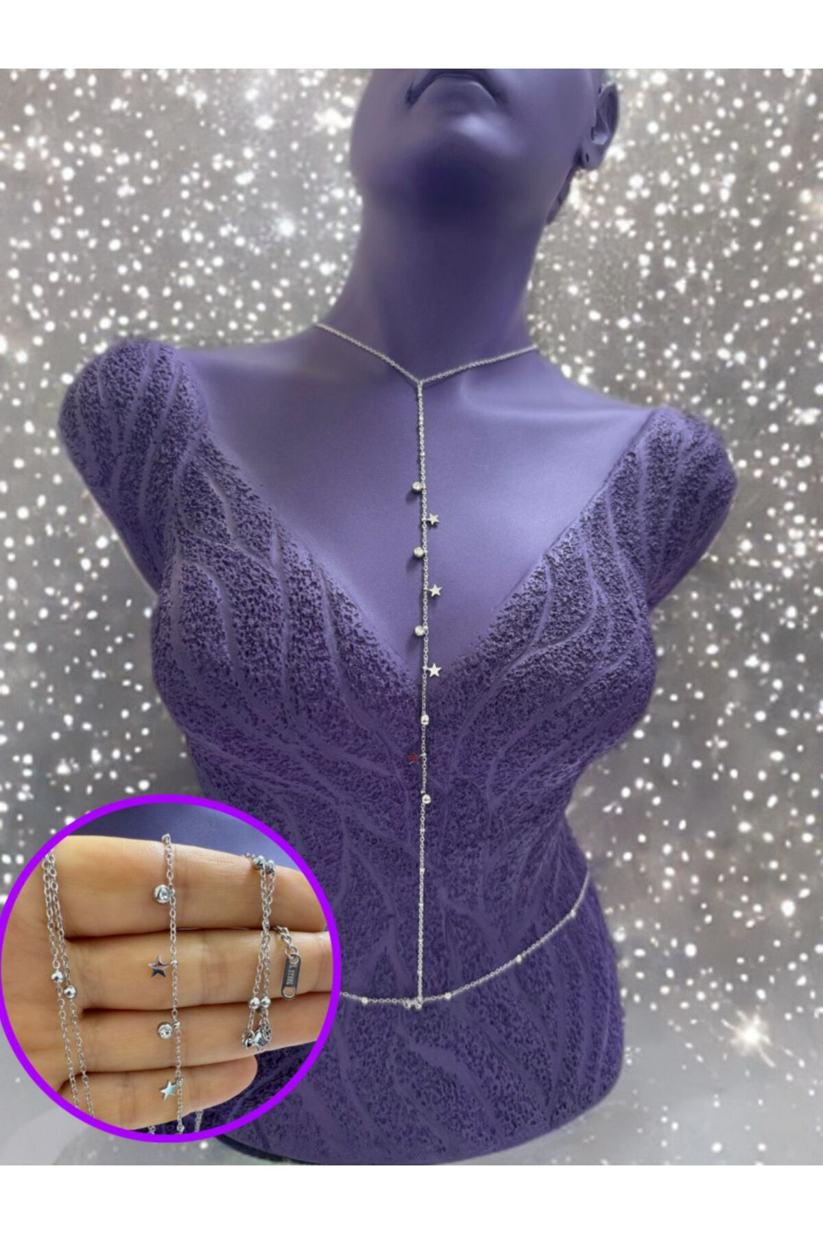 Arescollection Paslanmaz Çelik Zirkon Taşli Yildiz Detayli Vücut Zinciri