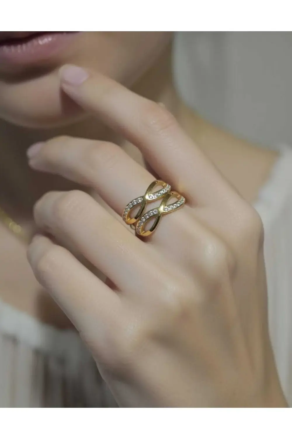 Paslanmaz Çelik Zirkon Taşlı Ayarlana Bilir Yüzük