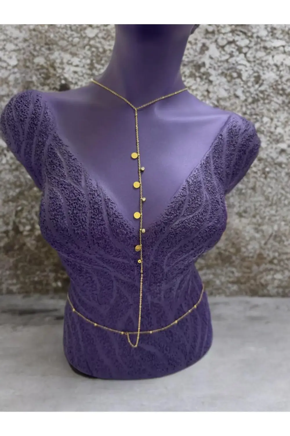 PASLANMAZ ÇELİK ZİRKON TAŞLI PUL DETAYLI  VÜCUT ZİNCİRİ